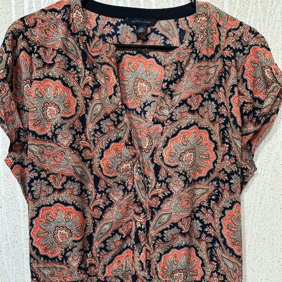 Tommy Hilfiger Navy Orange Paisley Print Belted Dress - Picture 3 of 7